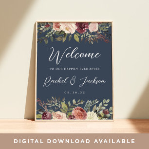 Rustic Bloom Watercolor Floral Wedding Welcome Poster