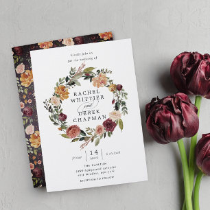 Rustic Bloom   Watercolor Floral Wreath Wedding Invitation