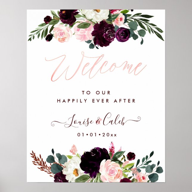 RUSTIC BLOOM WATERCOLOR FLOWERS WEDDING WELCOME POSTER (Front)