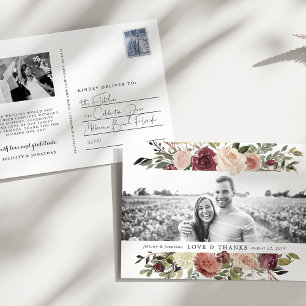 Rustic Bloom Wedding Photo Thank You Postcard