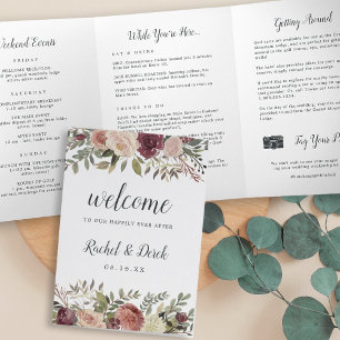 Rustic Bloom Wedding Welcome Letter Itinerary Tri-Fold Programme