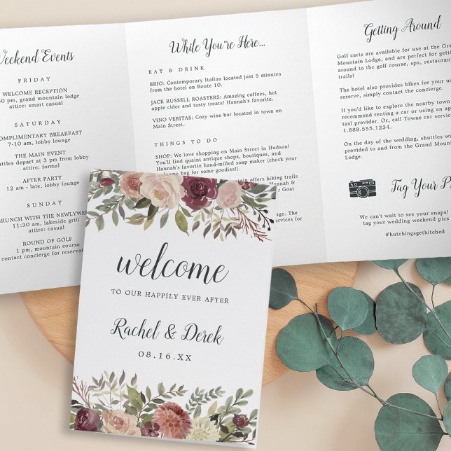 Rustic Bloom Wedding Welcome Letter Itinerary Tri-Fold Programme (Creator Uploaded)
