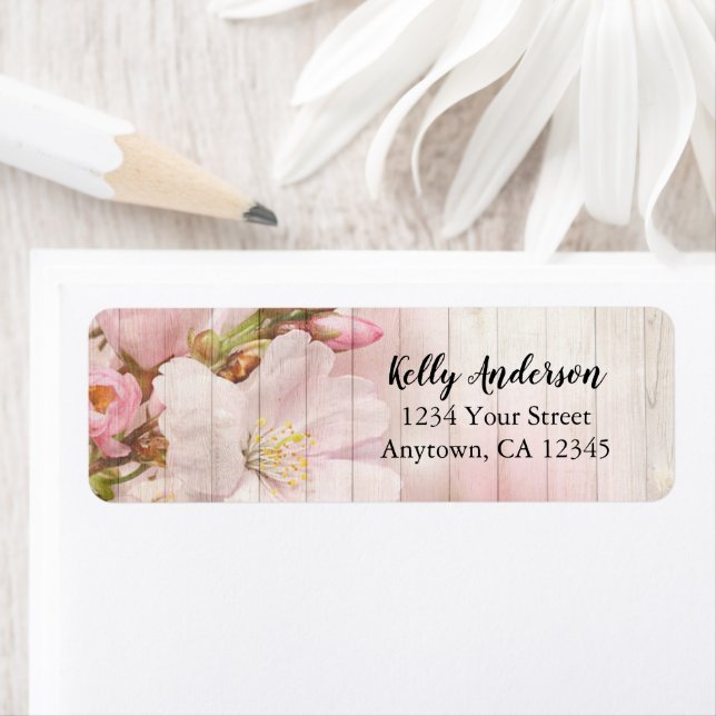 Rustic Blooms | Pink Cherry Blossom Return Address (Insitu)