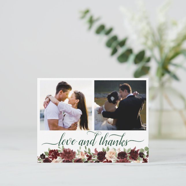 Rustic Blooms | Terracotta 2 Photo Love and Thanks Postcard (Standing Front)