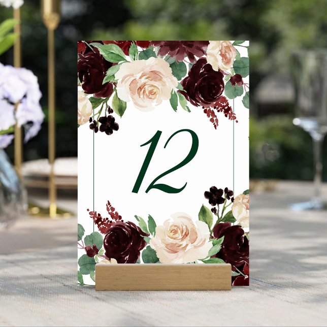 Rustic Blooms | Terracotta and Marsala Red Bouquet Table Number (Creator Uploaded)