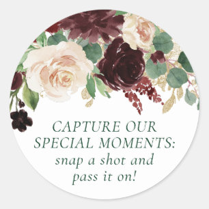 Rustic Blooms   Terracotta and Marsala Red Camera Classic Round Sticker