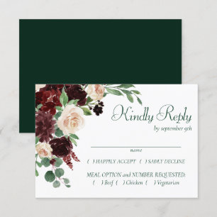 Rustic Blooms Terracotta and Marsala Red Entree RSVP Card