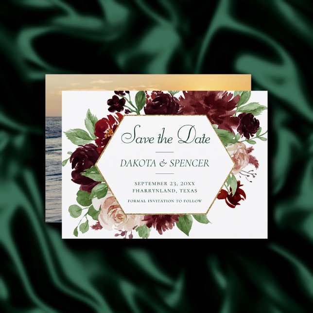 Rustic Blooms | Terracotta and Marsala Red Floral Save The Date (Creator Uploaded)