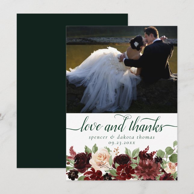 Rustic Blooms | Terracotta and Marsala Red Photo Thank You Card (Front/Back)