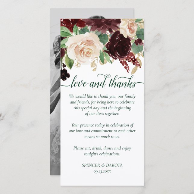 Rustic Blooms | Terracotta and Marsala Red Photo Thank You Card (Front/Back)