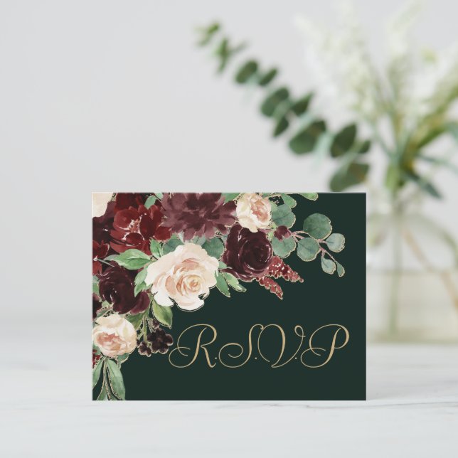 Rustic Blooms | Terracotta and Marsala Red RSVP Postcard (Standing Front)