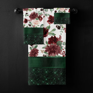 Rustic Blooms   Terracotta and Marsala Red Shimmer Bath Towel Set