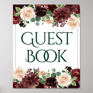 Rustic Blooms   Terracotta and Marsala Red Sign-In Poster