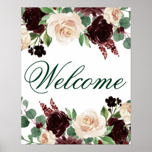 Rustic Blooms   Terracotta and Marsala Red Welcome Poster