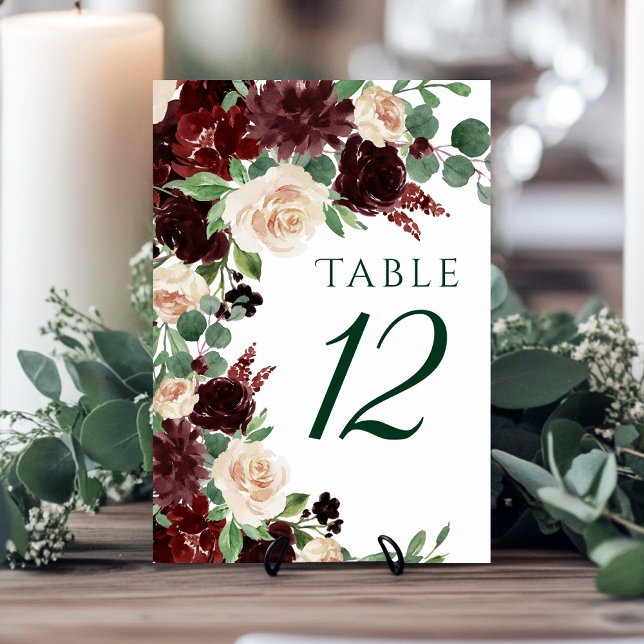 Rustic Blooms | Terracotta and Marsala Red Wreath Table Number (Creator Uploaded)