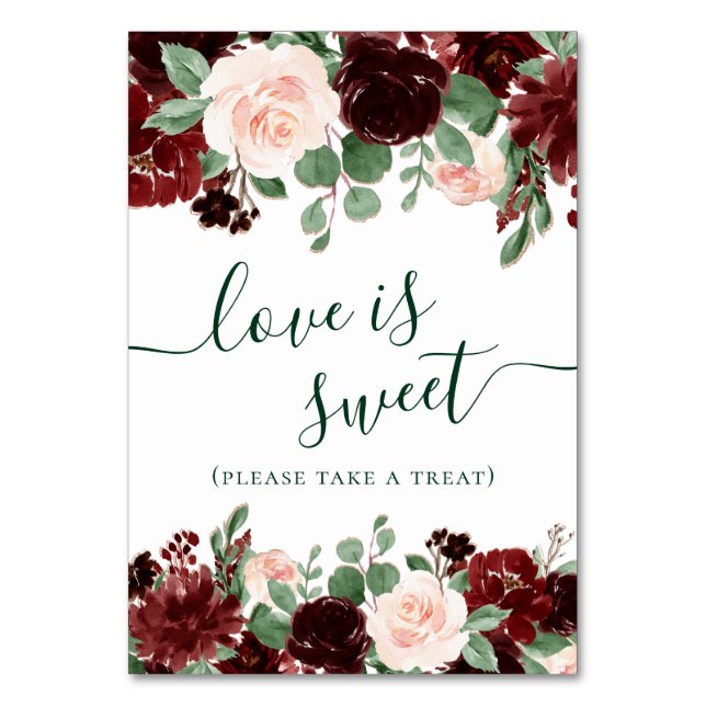 Rustic Blooms | Terracotta Marsala Love is Sweet Table Number (Front)