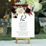 Rustic Blooms | Terracotta Marsala Red Guest Names Table Number<br><div class="desc">Sophisticated watercolor floral garland shower, birthday, or reception table number seating assignment placecards with guest name table signage featuring burgundy marsala red and blush pink hand-painted header drop border with navy blue accent flowers embellished by botanical laurel and dark red. From the "Boho Bloom" collection, this layout incorporates rich Bohemian...</div>