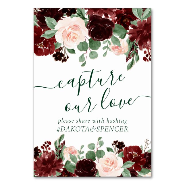 Rustic Blooms | Terracotta Red Capture Our Love Table Number (Front)