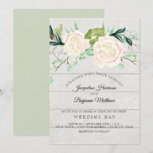 Rustic Blooms Watercolor Elegant Floral Ivory Rose Invitation