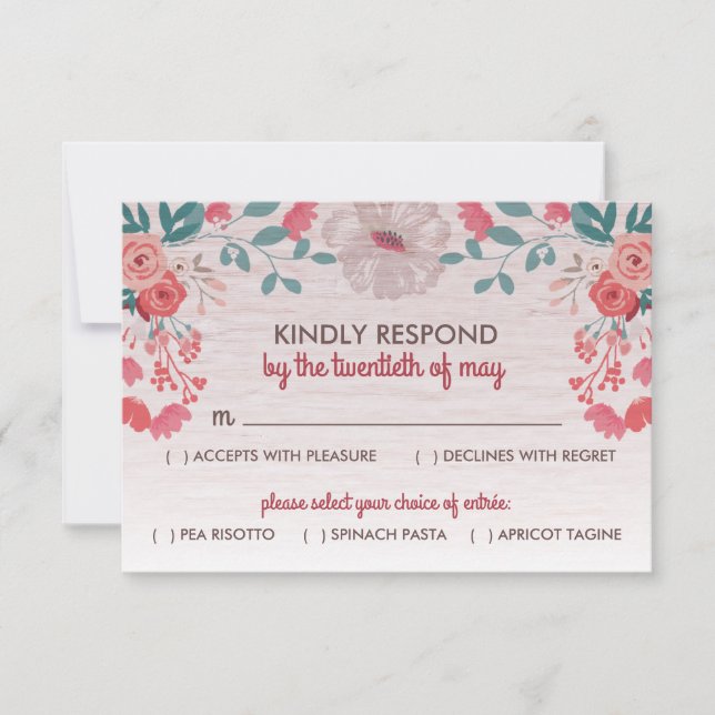 Rustic Blossom 3.5" x 5" RSVP Response Cards (Front)