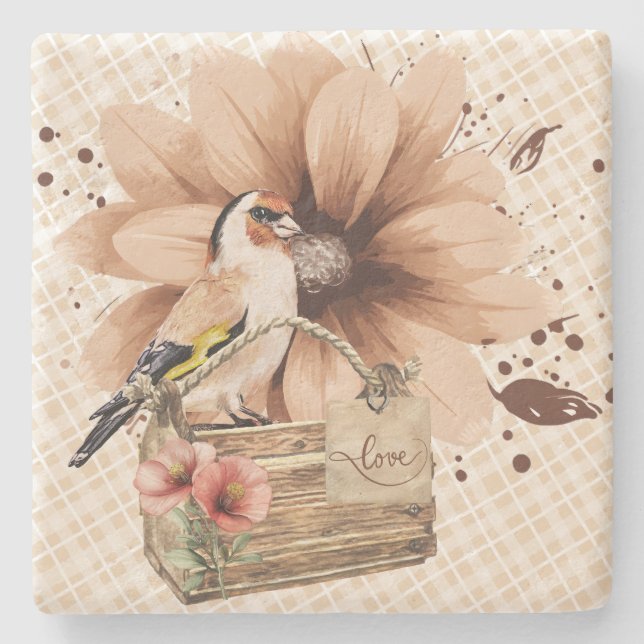 Rustic Blossom Bird Nook Stone Coaster (Front)