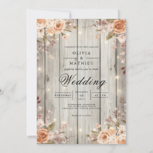 Rustic Blossom String Lights Wedding Invitation