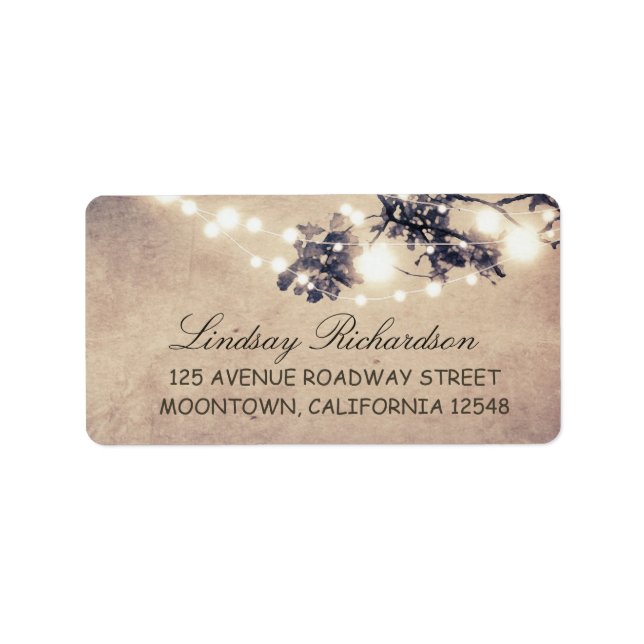 rustic blue address label with string lights (Front)