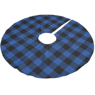 Rustic Blue and Black Buffalo Check Plaid Brushed Polyester Tree Skirt