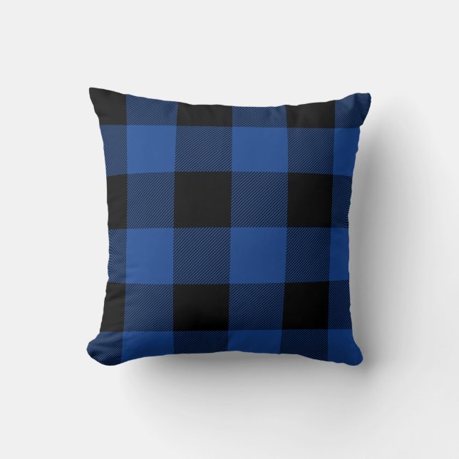 Rustic Blue and Black Buffalo Check Plaid Cushion (Front)