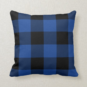 Rustic Blue and Black Buffalo Check Plaid Cushion