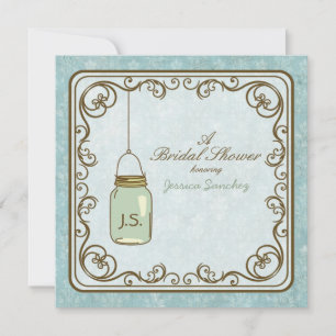 Rustic Blue and Brown Mason Jar Bridal Shower Invitation