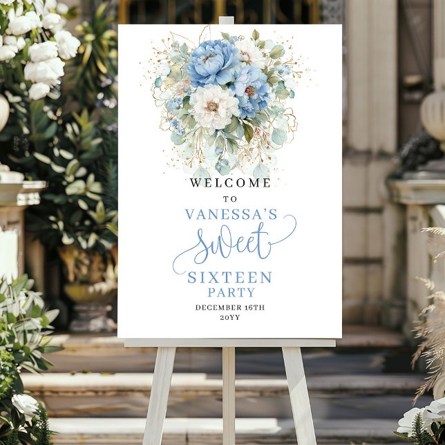 Rustic Blue and Gold 16th Birthday Welcome Sign (Rustic Blue and Gold 16th Birthday Welcome Sign)