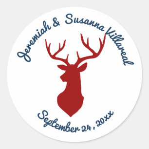 Rustic Blue and Red Deer Country Wedding Classic Round Sticker