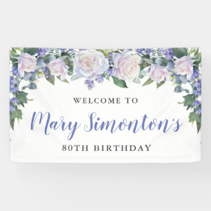 Rustic Blue and White Floral 80th Birthday Banner