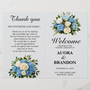 Rustic Blue and White Floral Wedding Program