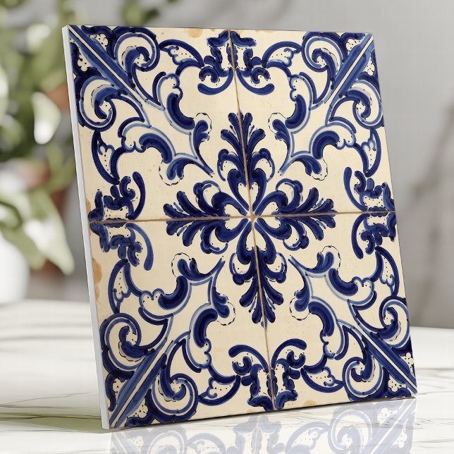 Rustic Blue and White Majolica Tile (Creator Uploaded)