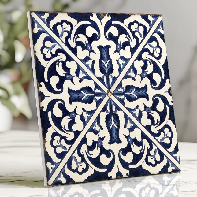 Rustic Blue and White Sicilian Majolica Tile (Creator Uploaded)