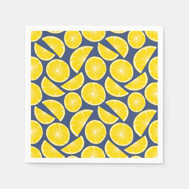 Rustic Blue and Yellow Lemons Pattern Napkin (Front)