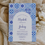 Rustic Blue Arch Portuguese Tile Wedding Invitation<br><div class="desc">This rustic design features a background pattern of blue and white watercolor Portuguese tiles, or azulejos. Personalise it with the names of the bride and groom in blue calligraphy script and the remaining text in a combination of sans serif, copperplate and italics on a white arch shape. A matching tile...</div>