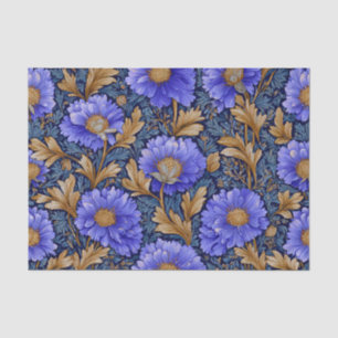 Rustic Blue Art Nouveau Bold Vintage Gold Floral Tissue Paper