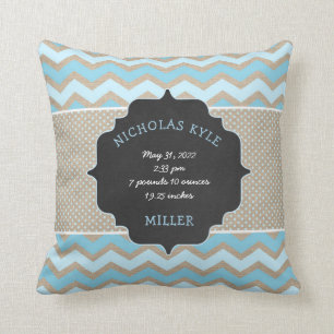Rustic Blue baby boy birth stats keepsake pillow