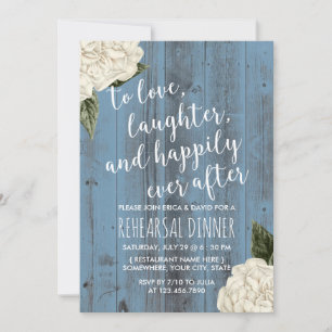 Rustic Blue Barn White Floral Rehearsal Dinner Invitation