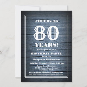 Rustic Blue Barn Wood 80th Birthday Party Invitation