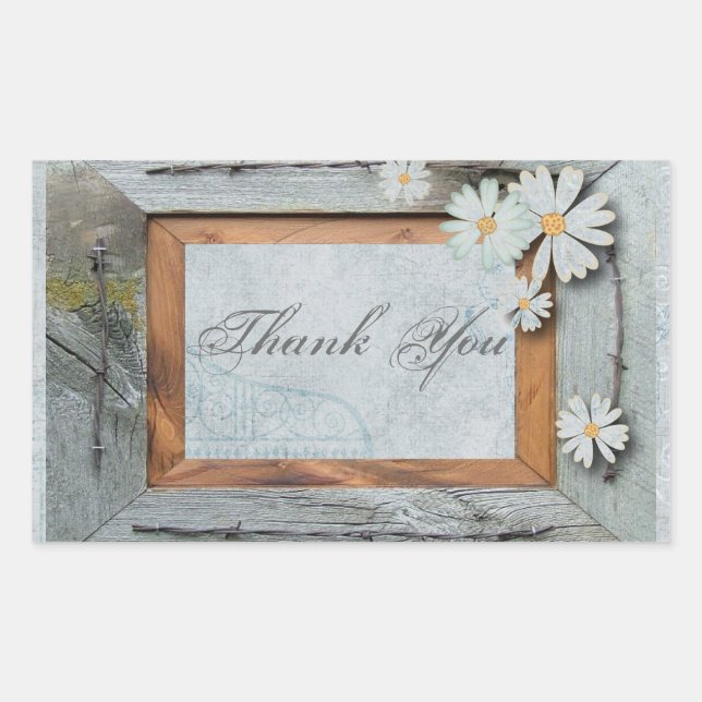 rustic blue barn wood daisy country wedding rectangular sticker (Front)