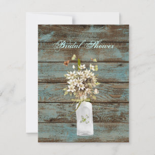 rustic blue barn wood wildflower country wedding invitation