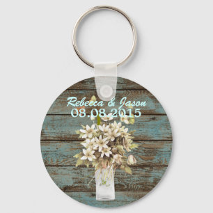 rustic blue barn wood wildflower country wedding key ring