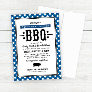 Rustic Blue BBQ Wedding Rehearsal Dinner Invitation