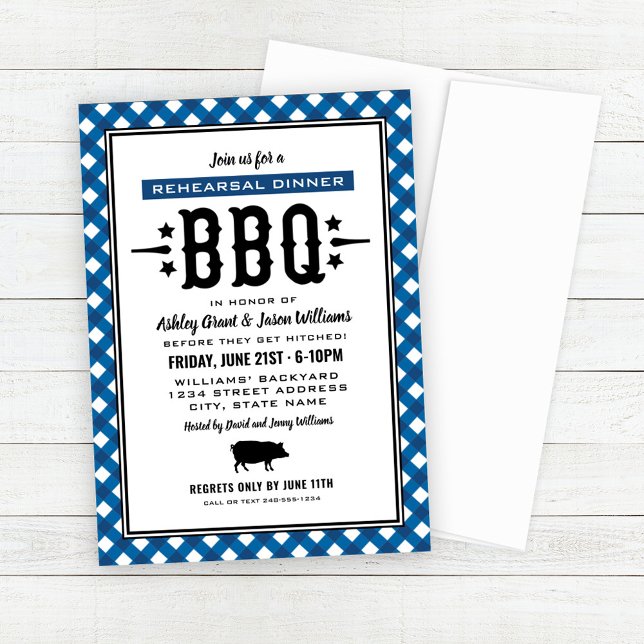 Rustic Blue BBQ Wedding Rehearsal Dinner Invitation (Creator Uploaded)