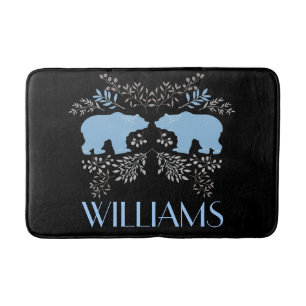 Rustic Blue Bear and Floral Bath Mat