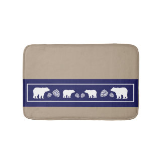 Rustic blue bear pinecone memory foam bath mat